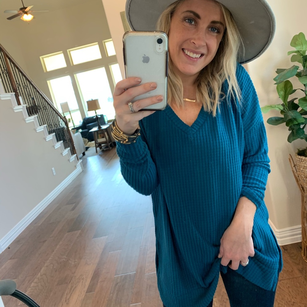 Thermal waffle knit sweater